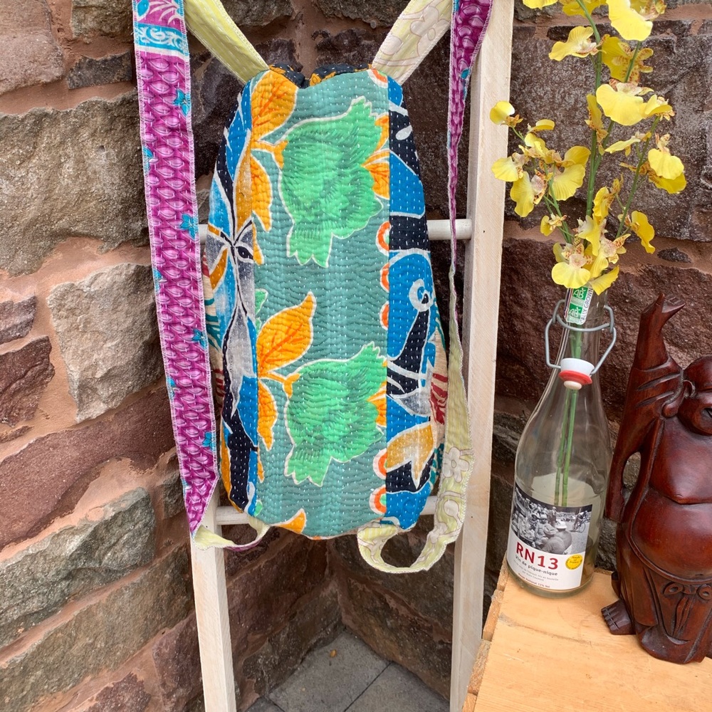 ✨VINTAGE SARI KANTHA QUILTED DRAWSTRING… - Picture 2 of 10